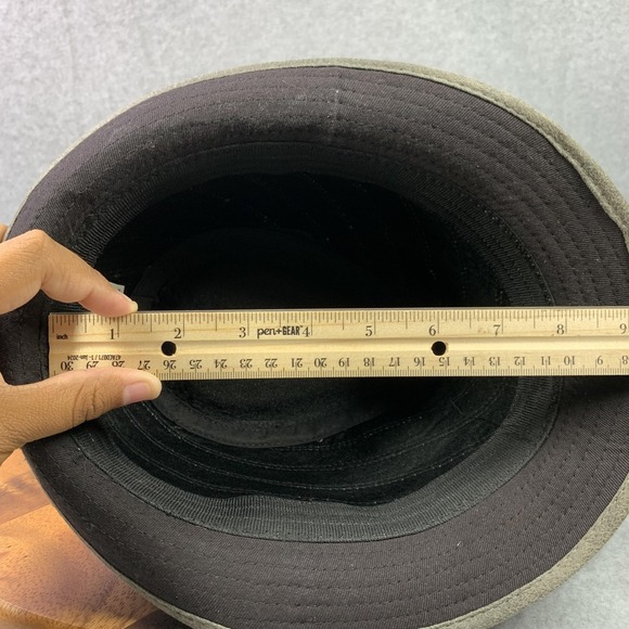 Fedora Hat Cotton Trilby Fitted Men L/XL Black Gray Pinstripe Faux Leather Band - Picture 10 of 13